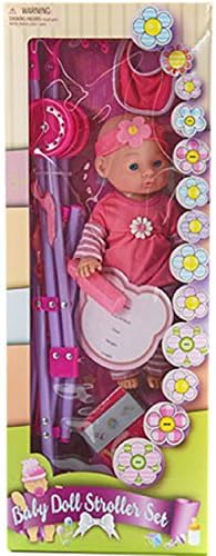 Pink Baby Doll Walking Play Set w/ Stroller and Accessories