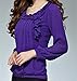 C2U Women Pullover Elegant Wave Flouncing Long Sleeve Chiffon Shirt, Purple, Medium