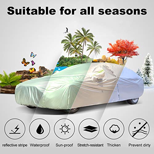 Teexpert Car Cover Waterproof All Weather Vehicle Cover for Tesla Model 3 or Universal 3 Layer UV Protection Breathable Dust Proof for Automobiles with Adjustable Buckle Strap Fits 186" to 193"