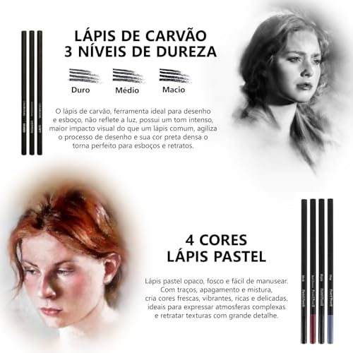 GODREAM Kit Lapis de Desenho Profissional 74 Peças com Estojo Portátil, Lapis de Cor e Grafite Profissional, Sketchbook, Borrachas, Estilete e Acessórios para Artistas e Estudantes Linha Super Premium