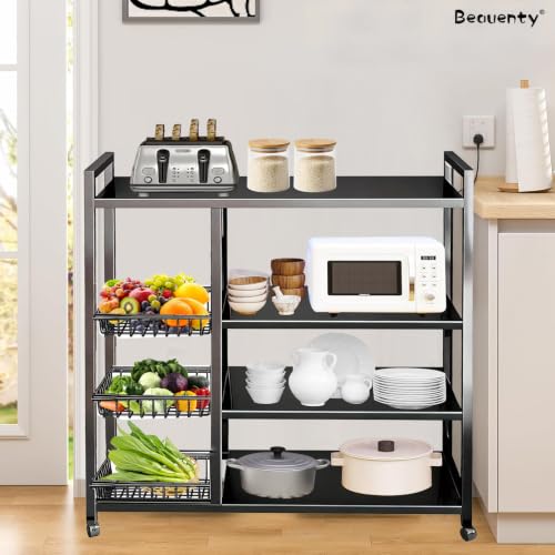 Beauenty 4-Tier Kitchen Storage Shelf Unit, Rolling Utility Cart with 3 Pull-Out Baskets, Metal Vegetable Stand for Kitchen Pantry, Snacks Onion Fruit Storage Shelf