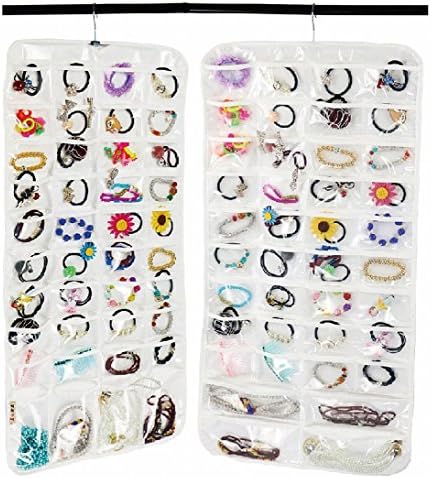 IDecHome 80 Pockets Hanging Jewlery Organizer, Dual Sided Pockets Hooks Non-Woven Storage Bag, White