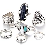 Dolland Black Silver Folk Wind Ring Turquoise Suit Ring Jewelry Womens Fashion Ring