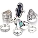 Dolland Black Silver Folk Wind Ring Turquoise Suit Ring Jewelry Womens Fashion Ring