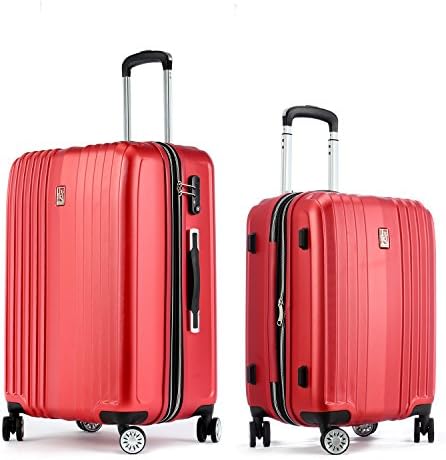 Unitravel Spinner Luggage 2 Piece Set Travelling Expandable Lightweight Rolling Suitcase (20''+24'', red)