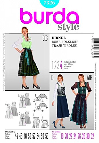 Burda Ladies Plus Sizes Sewing Pattern 7326 Dirndl Dresses & Apron