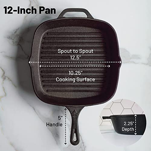 Backcountry Iron 12 Inch Square Grill Pan Large PreSeasoned Cast Iron