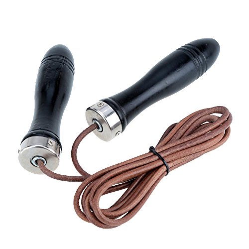 2.8m Wood Handle and Leather Rope Fitness Speed Aerobic Exercise Skipping Jump Rope - Thumbnail 5