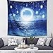 ARFBEAR Starry Ocean Tapestry, Night Sky Moon Star Light Shining Popular Wall Hanging Tapestry Pure Blue Beach Blanket (medium-59 x 51 in)