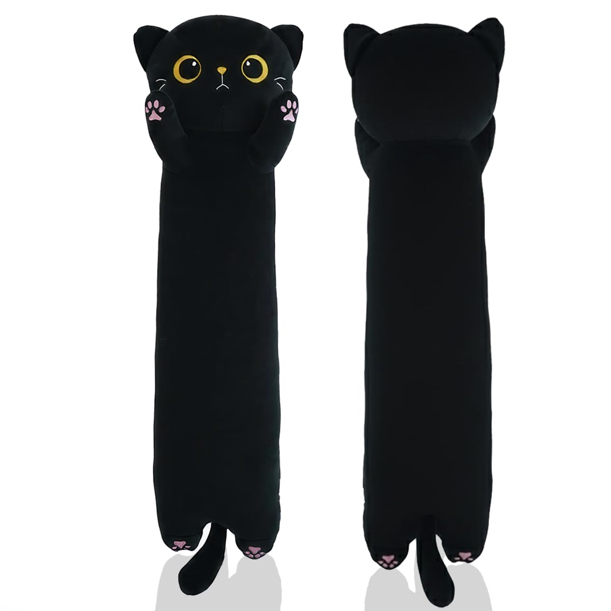 ZOMAXTOY Long Black Cat Plush Pillow, Soft Stuffed Animal Body Pillow, Big Cat Plushie Birthday Gift for Boys Girls (110cm/43.31inch)