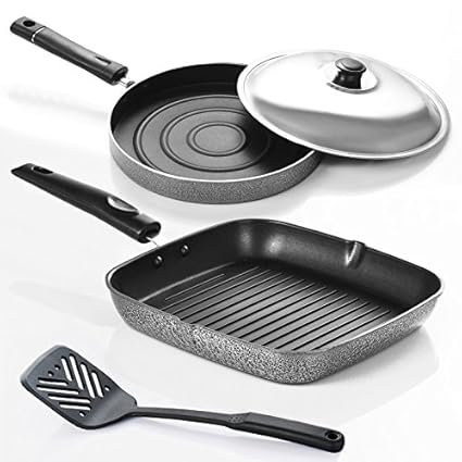 Sumeet Nonstick Funky 4 Combo Gift set 1 Grill Pan , 1 Pizza Pan With S.S. Lid