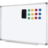 Welmors Office Magnetic White Board, Small Dry Erase Board 24'' x 32'', Aluminium Frame White Board with12x Magnets, 1x Erase