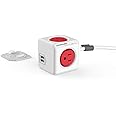 Power Strip, Allocacoc PowerCube |Extended|, 4 Outlets 2 USB Ports, 5 feet Cable, Surge Protection, Mounting Dock, Compact for Travel, Home and Office, Space Saving, ETL Certified
