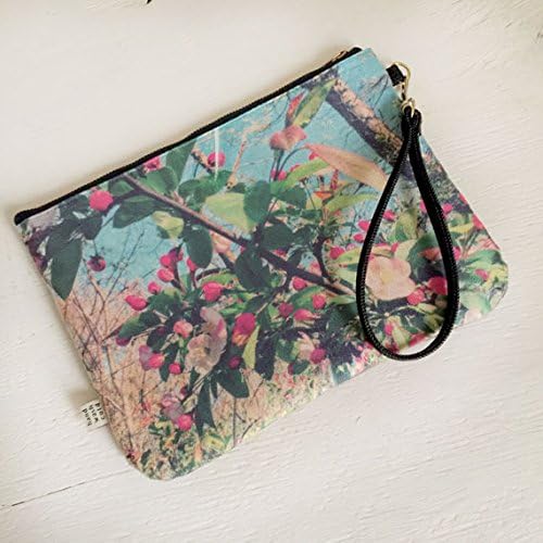 Faux suede photo print pouch, casual pouch, large pouch, bicycle, flower, Paris, Japanese flower, Strap pouch, resort, Travel