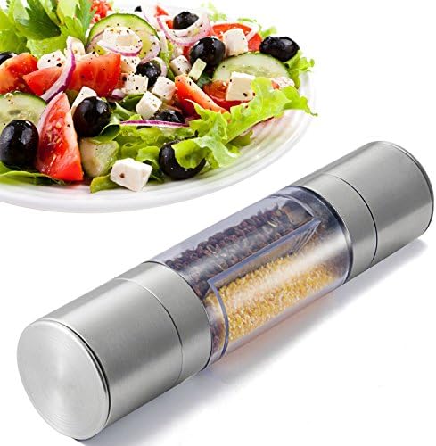 Kuprine Salt and Pepper Grinder Set Stainless Steel 2 in 1 Pepper Mill and Salt Grinder with Adjustable Ceramic Grinding Mechanism