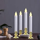 GOOTHY Christmas Window Candles Lights, Automatic Timer LED Flickering Candle Lights with Gold Base (6/18 Hour Timer), 9'' LED Battery Operated Candles for Indoor Table Party Decor- Set of 4
