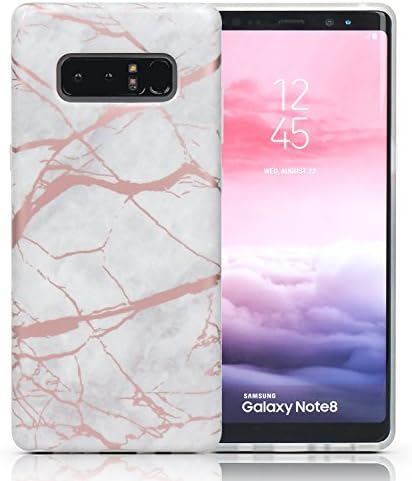 Samsung Galaxy Note 8 Case, Chrome Pink Rose Gold White Marble Design，CAOUME Anti Scratch Shock Proof TPU Silicone Protective Case for Samsung Galaxy Note 8 2017 Release