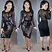 Kearia Womens Sexy Black Sequin Mesh Splice Long Sleeves Clubwear Party Midi Dress Black Medium