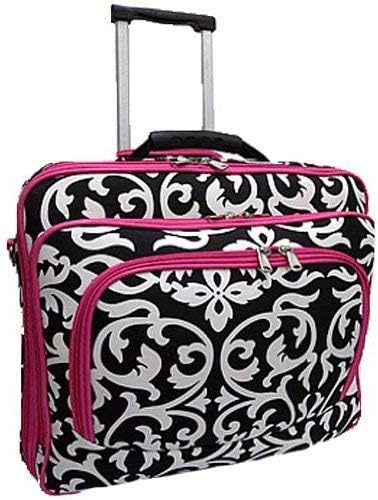 Ladies Damask With Pink Trim Rolling Computer Laptop Bag Brief Case Fits A 13 14 15 16 Or 17 Laptop Measured Corner To Corner Diagonally Amazon Co Uk Computers Accessories