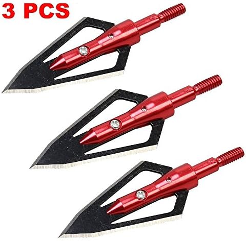 Metal Arrow Heads 3PC S/S 2 Blade Toothless Archery Hunting Broadheads Broad Screw Tips Arrow Head Hunting Arrow Heads (Red)