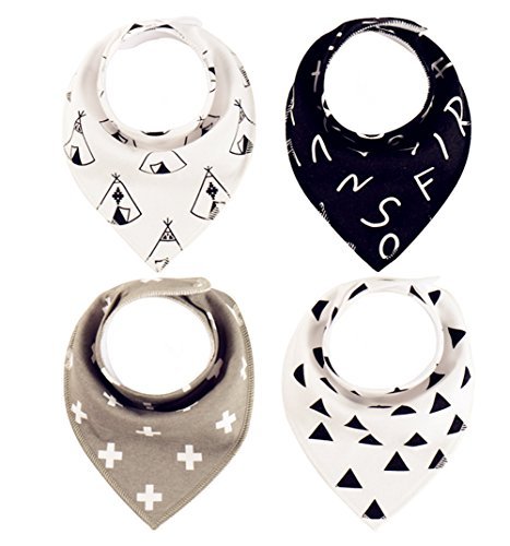 Drool Bibs for Boy and Girl, 4-Pack Gift Set Baby Bandana Bibs for Drooling and Teething, 100% Organic Cotton, Ultra Soft and Absorbent, Hypoallergenic and Adjustable, Perfect Newborn Baby Shower (#2)