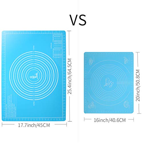 Silicone Pastry Mat Non Stick with Measurements（25.4''×17.7''）for Baking Mat Extra Large,Non Slip Silicon Dough Rolling Mat, Table/Countertop Placemats and Fondant/Pie Crust Sheet Blue - Thumbnail 6