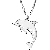 RAIDIN Stainless Steel 18K Gold Silver Plated Sea Life Shark Crab Seahorse Turtle Dolphin Necklace Pendant for Women Cute Ocean Animal Necklaces Jewelry for Gifts