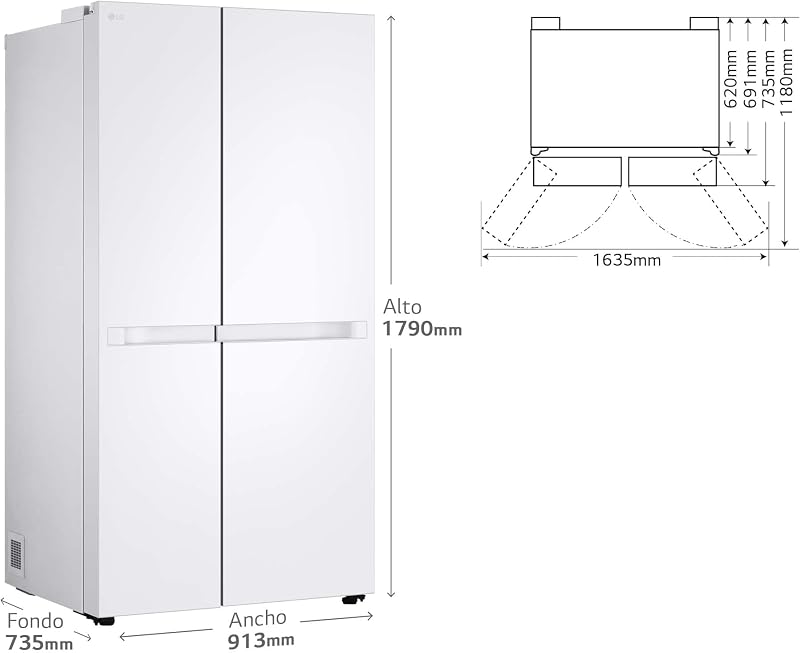 Lg gsbc40swpe - geladeira lado a lado, série 400, resfriamento linear, fluxo de ar múltiplo, classificação e, 662 l, branco