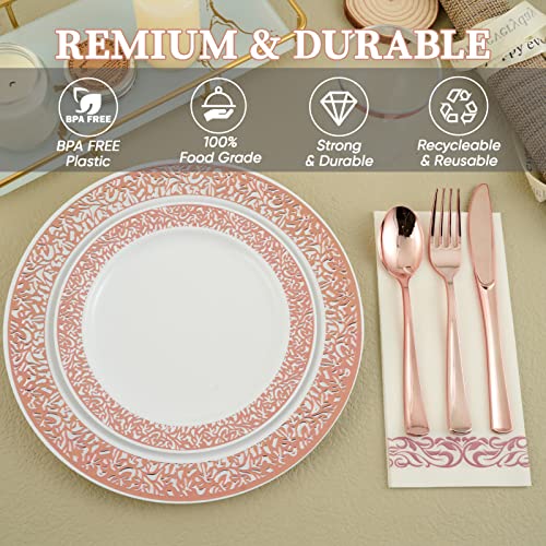 175 Piece Rose Gold Dinnerware Set 25 Guest50 Rose Gold Lace Plastic Plates25 Plastic