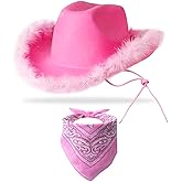 YBHOMINE Cowboy Hat with Bandana - Feather Boa Cowgirl Hat for Women & Men,Bachelorette Party Halloween Dress-Up…