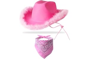 YBHOMINE Cowboy Hat with Bandana - Feather Boa Cowgirl Hat for Women & Men,Bachelorette Party Halloween Dress-Up…