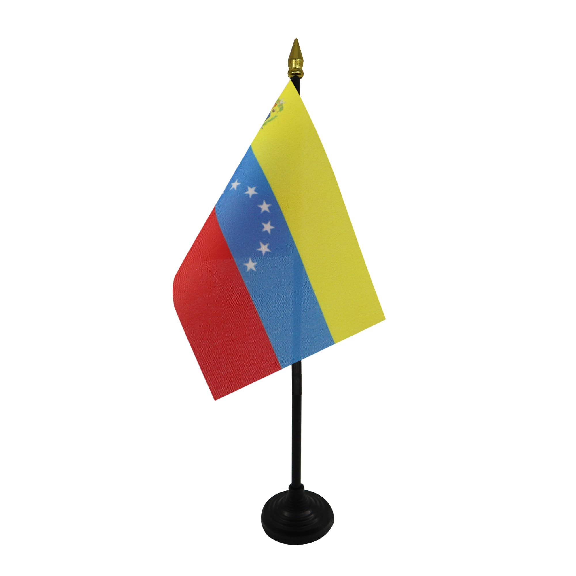 AZ FLAG - Venezuela Old 7 stars with arms Table Flag 4'' x 6'' - former Venezuelan Mini Desk Flag 100% Polyester 15 x 10 cm - Office Mini Banner with 10'' Pole - Golden Spear