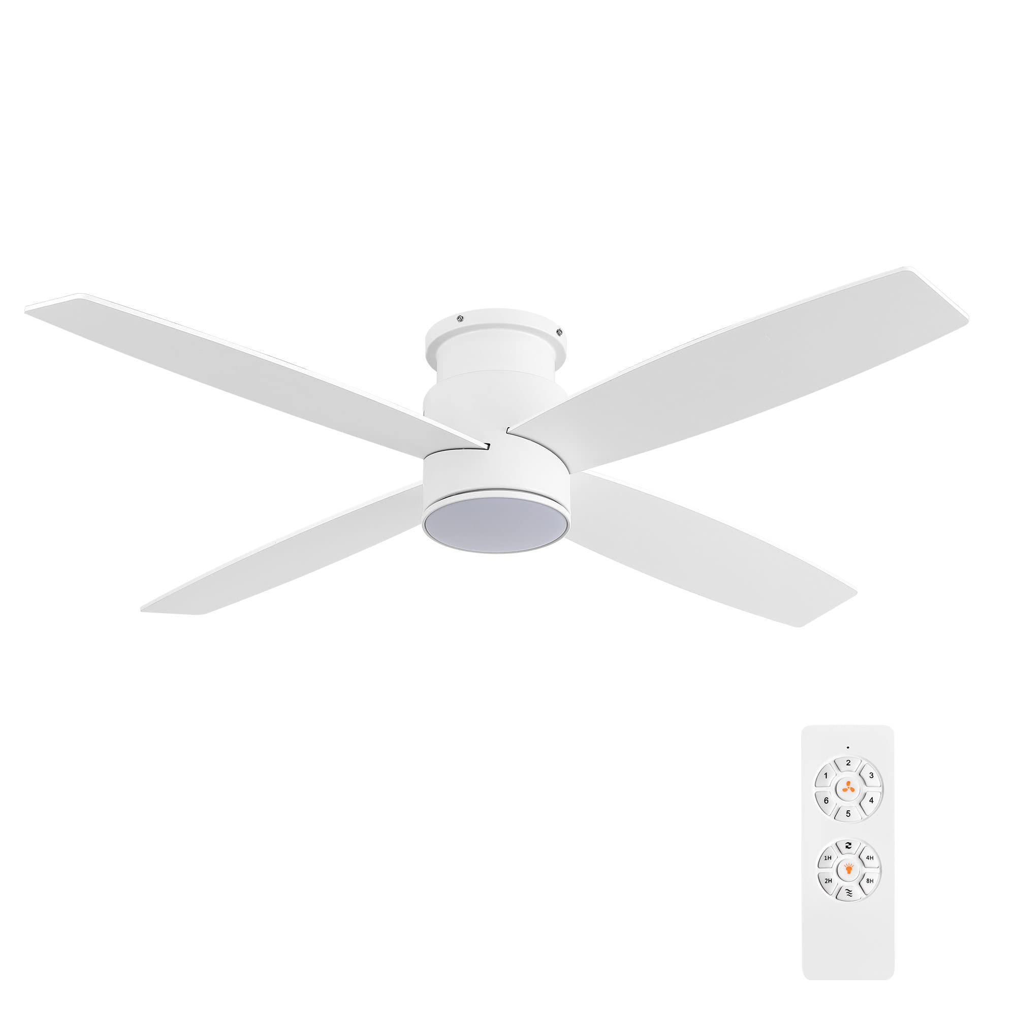 Photo 1 of WINGBO 44 Inch Flush Mount DC Ceiling Fan with Lights and Remote, 4 Reversible Blades, Ultra Quiet 6-Speed DC Motor, Hugger Low Profile Indoor Ceiling Fan, White Finish