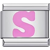 Jukoclut Italian Charms Initial Bracelet Stainless Steel 9mm Link DIY 26 Pink Letters Module Jewelry for Women