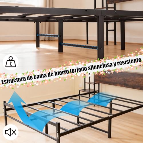 CNHVEIF Base de Cama con Cabecera y Luces RGB, Base Cama con Estación de Carga USB Incorporada y Espacio de Almacenamiento, Cama Metálica con Mesilla de Noche, Fácil Montaje