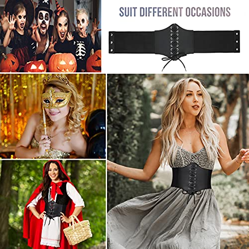 WERFORU Women Corset Elastic Belt Wide Retro Lace-up Tied Costume Waspie Waist Belt for Ladies Halloween, Suit Waist Size 26-29 Inches, Black