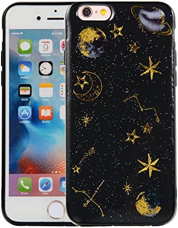 iPhone 6/6S 4.7" Case,CMEKA Bling Glitter Sparkle [Planet Stars Embedded] Slippy Ultra Slim Thin Fit Flexible Soft Rubber TPU Back Cover Case for Apple iPhone 6/6S (Black)
