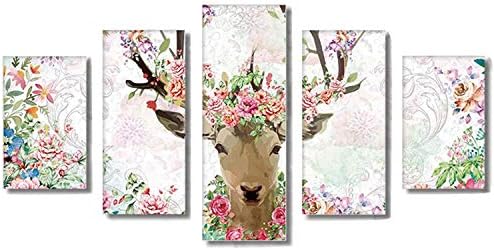 Kingshalor DIY 5D Diamond Painting by Number Kit, Full Drill Rhinestone Embroidery Cross Stitch Picture for Wall Decoration, 5 Sets of Splicing Painting (Deer)