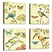 Natural art - Bird and Flower Painting 4 pcs Wall Art Lanscape Painting Print on Canvas Wall Decoration Wrapped with Wooden Frame Ready to Hang