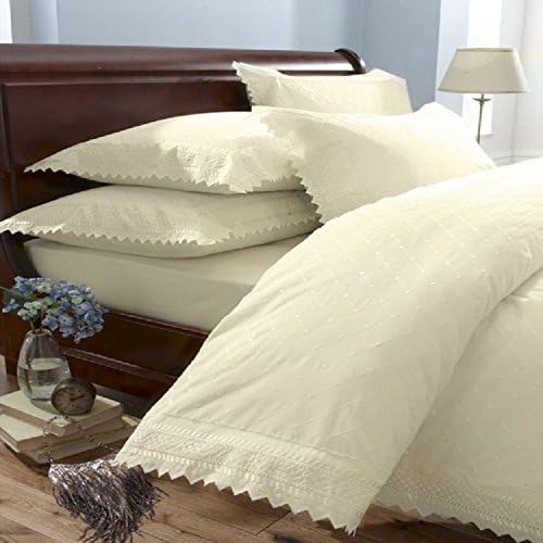 Broderie Luxury Embroidered Quilt Duvet Cover Bedding Set & Pillowcase - UK King - Cream