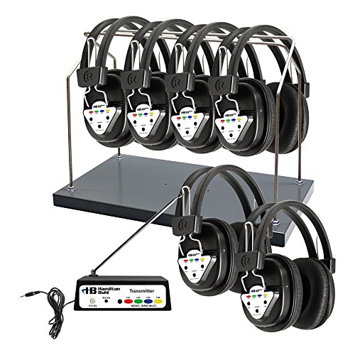 Hamilton Buhl Wireless 6 Person Listening Center with Multi-Frequency Transmitter, Wireless Headphones and Rack