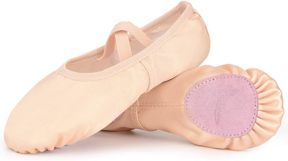 Soudittur Girls Satin Ballet Slippers Split Sole Dance Flats Gymnastic Shoes for Children Kids/Women and Ladies (Please Choose One Size Larger Than Usual Wear)