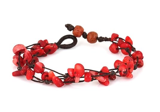 MGD - Rote Koralle Perlen Armband - 2 Strang Armband - Edelstein Armband - Schöne Handgemachte Mode Schmuck für Damen - Kinde