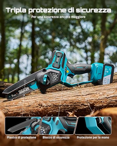 SEESII 6 & 8 Mini Electric Pruning Chainsaw for Wood Cutting – 1000 W | Chainsaw Pruning Chainsaw, Electric Saw with 2 x 4000 mAh Batteries, Automatic Lubrication - Branches