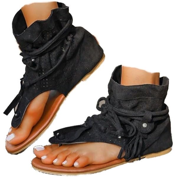 NUHEEL Women's Gladiator Sandals - Bohemian Style Flat Sandals With T-Strap