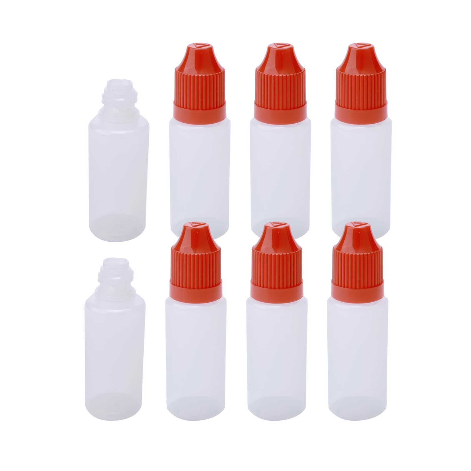 Pxyelec Pack of 10 Empty Plastic Squeezable Eye Liquid Dropper Bottles with Childproof Cap Red cap (15ML)