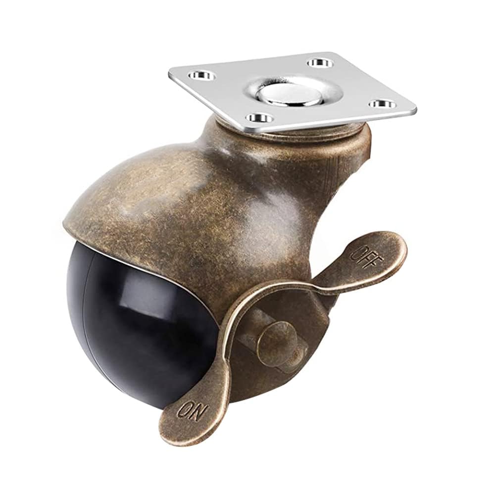 VOANZO 4 Pack 1.5 Inch Ball Caster Wheel 360 Degree Antique Brass Top Plate Casters for Furniture Cabinets Wheelchairs
