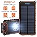 Solar Charger 15000mAh Portable Power Bank with Dual USB Ports Waterproof External Battery Charger with 15 LED Lights for Cell Phone Tablet Camera GPS Camping Outdoors and Emergency