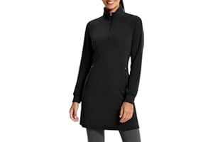 Emlovm Women's Fleece Dress Sweatshirt Long Thermal Pullover Quarter Zip Winter Warm Tunic Dress with Pocket