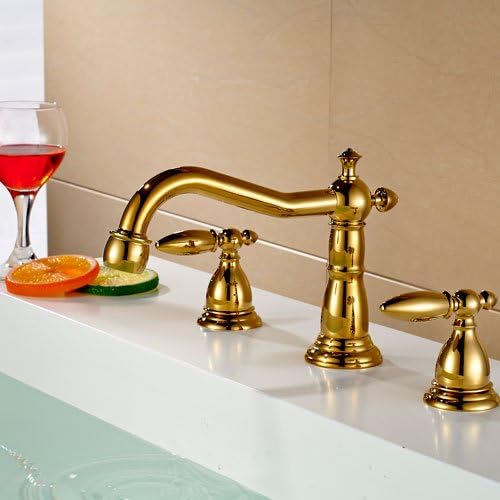 Yannlii Gold(ti-pvd) Bathroom Sink Faucet Vessel Faucet Centerset Widespread Modern Two Handle Three Hole Faucets Sprayer Lavatory Faucets Unique Designer Plumbing Fixtures Tub Shower Mixer Taps Supply Lines